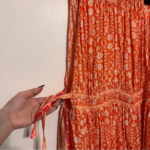 Free People Mid Summers Day Dress Orange Combo Mini Tunic Tie Side Size Large - Picture 5 of 8
